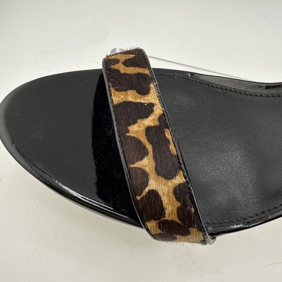 Michael Kors Womens Simone Open Toe Black Patent Animal Print Size 10M NWB - Picture 2 of 16
